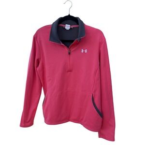 Under Armour Womens Pink Quarter Zip Pullover Semi-Fitted Fleece Lined Large